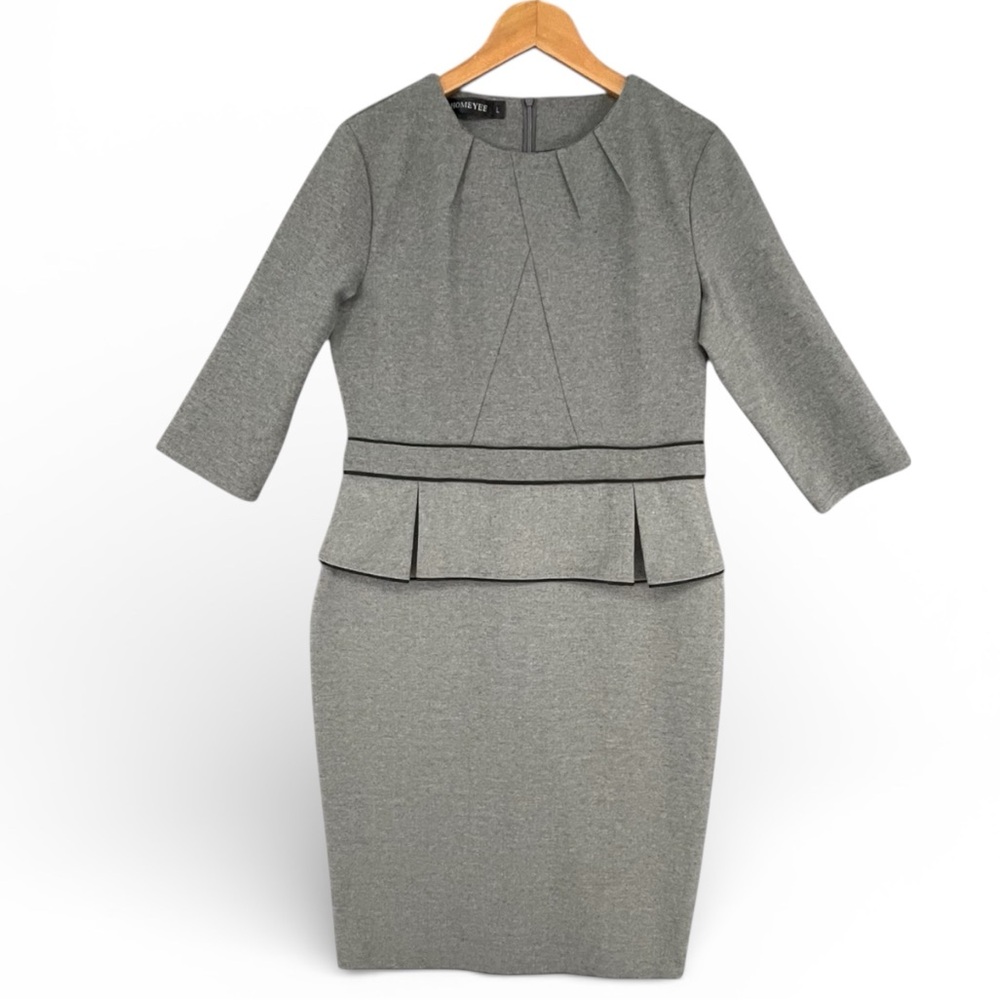 Homeyee Peplum Fitted Dress Zip Back Gray Size Large